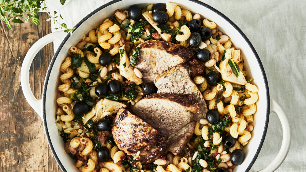 One-Pot Pasta with Roast Veal, Artichokes and Pecorino