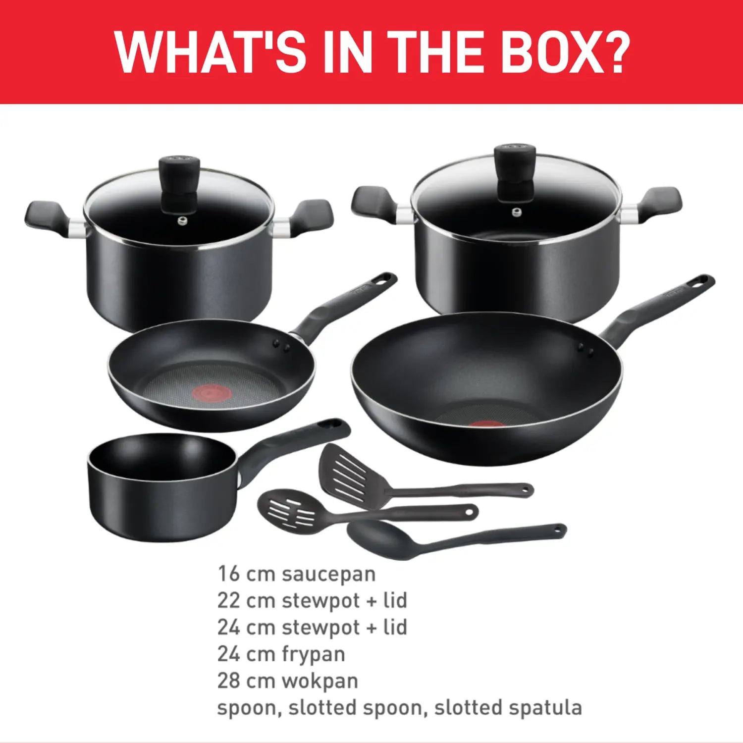 Tefal Super Cook Non-Stick 5pce Set with Utensils saucepan, stewpot, frypan, wok and utensils included