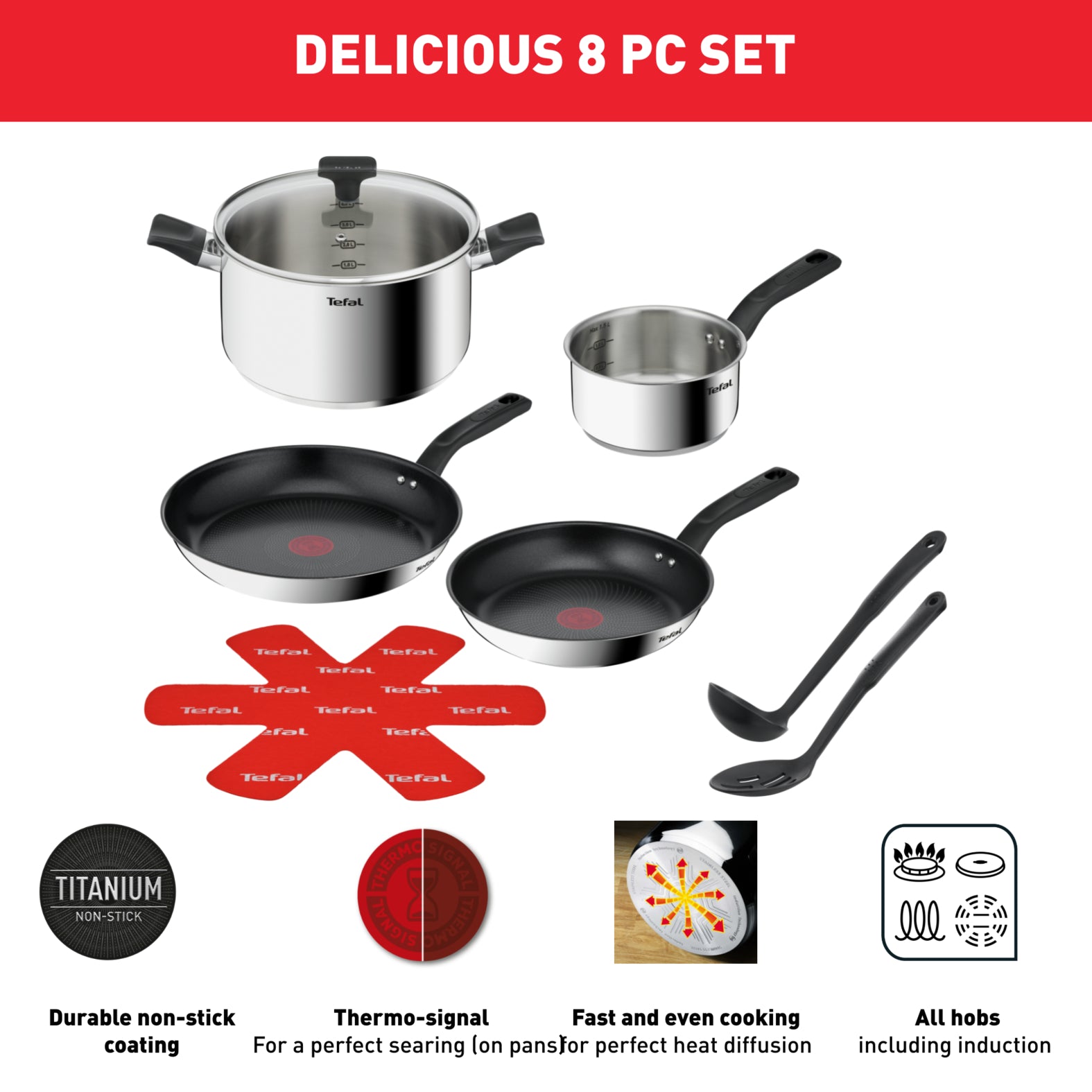 Tefal Delicious Stainless Steel 8pc Mixed Set