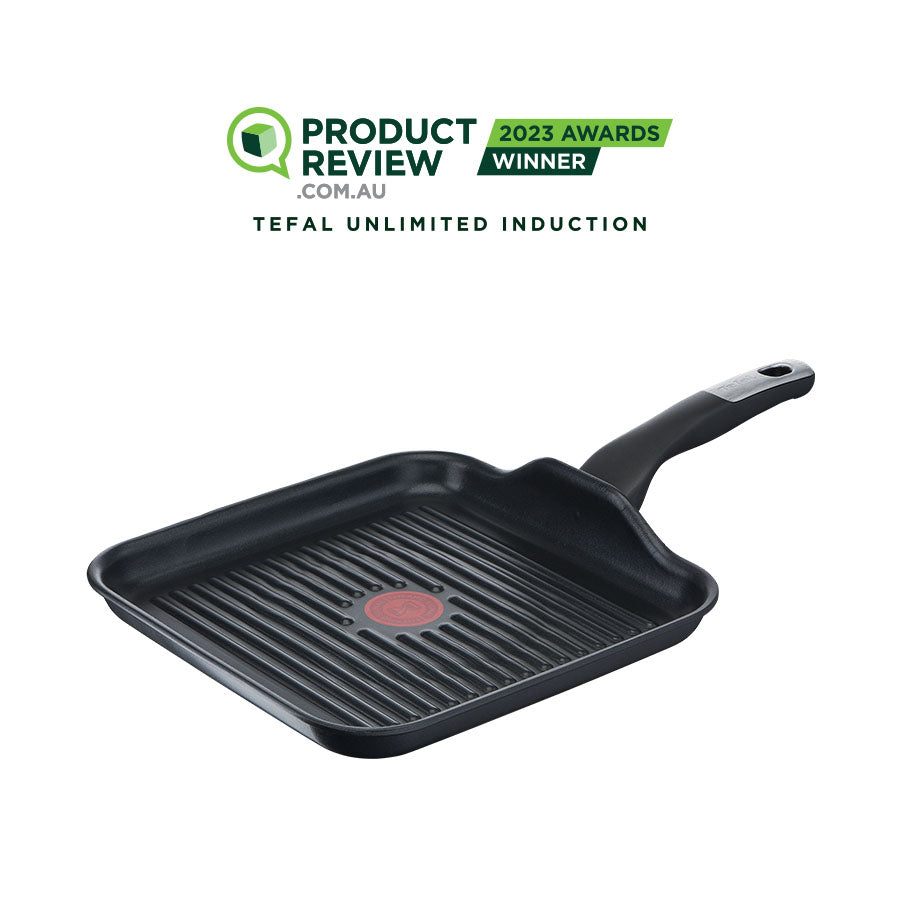 User manual and frequently asked questions Tefal Unlimited Non-Stick Induction Grill Pan 26x26cm