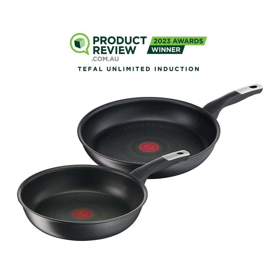 User manual and frequently asked questions Tefal Unlimited Non-Stick Induction Twin Pack Frypan Set 26/30cm