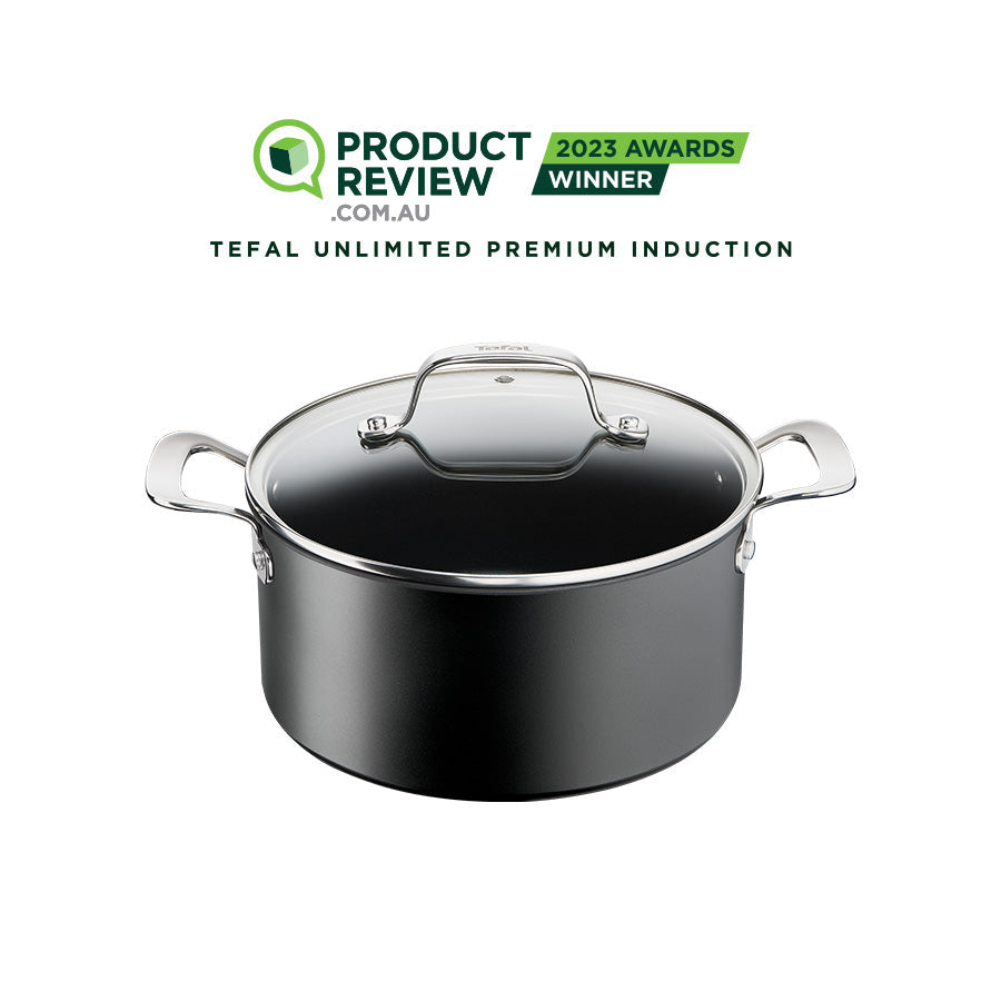 User manual and frequently asked questions Tefal Unlimited Premium Non-Stick Induction Stewpot 24cm/5L + Lid