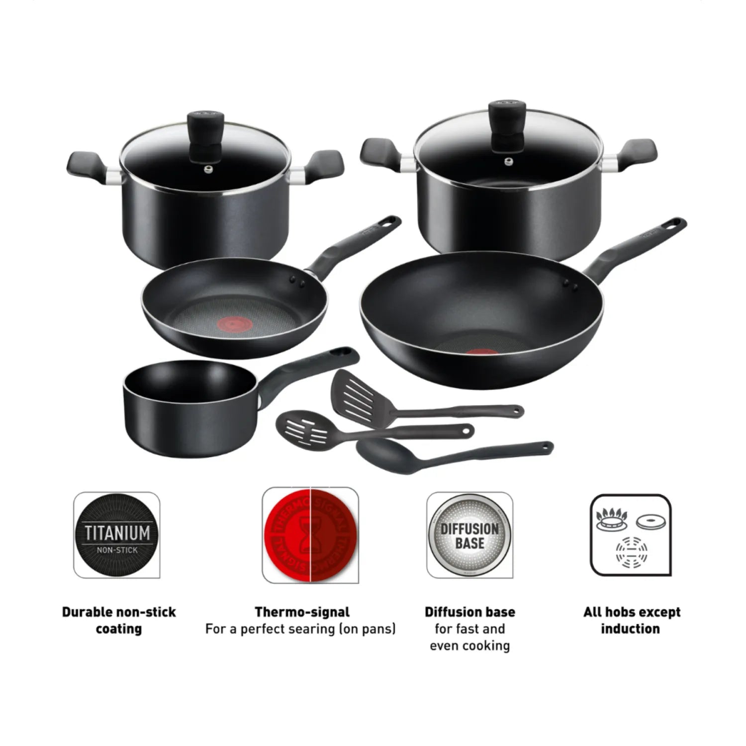 Tefal Super Cook Non-Stick 5pce Set with Utensils features