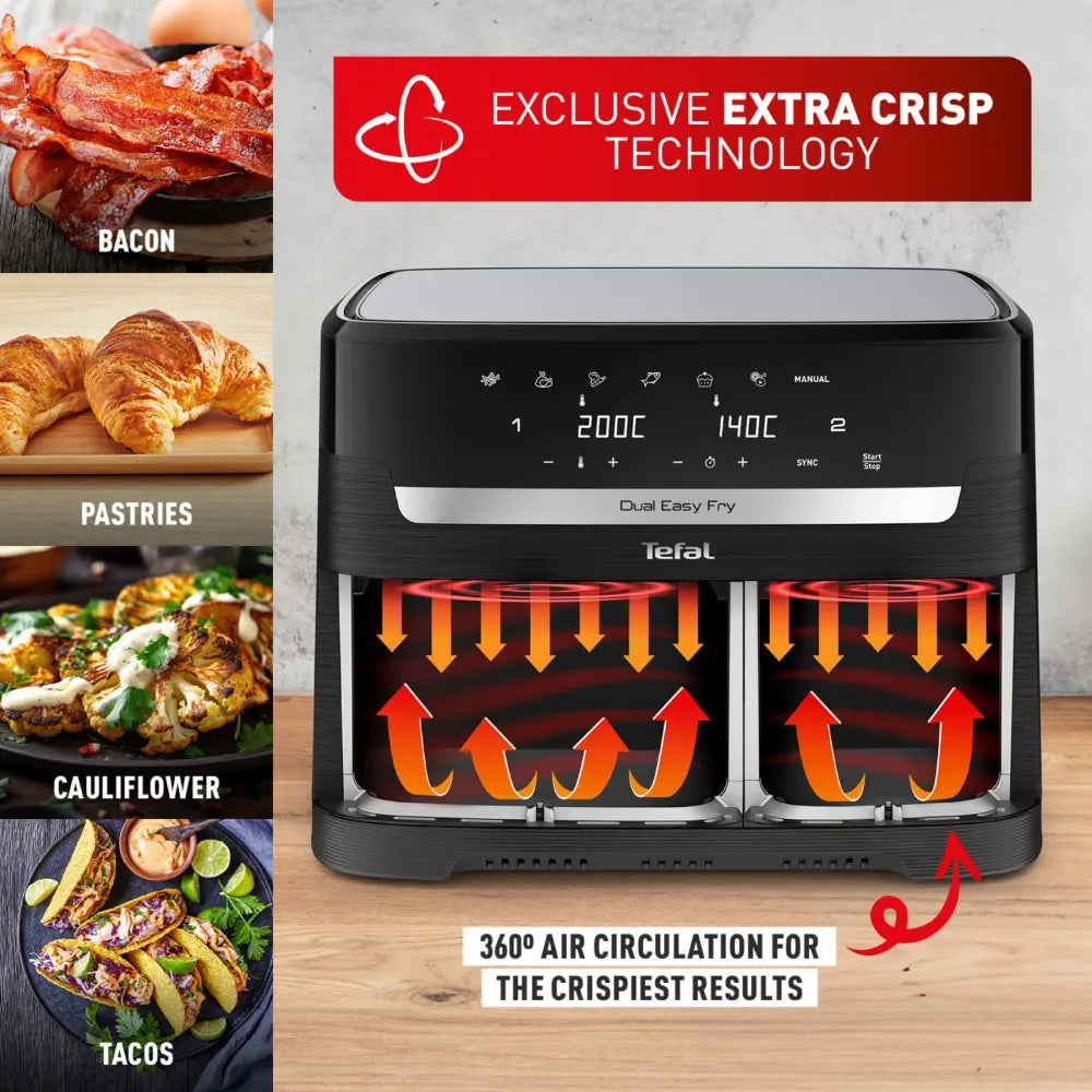 Tefal Dual Easy Fry XXXL 11L Air Fryer EY9428 exclusive extra crisp technology